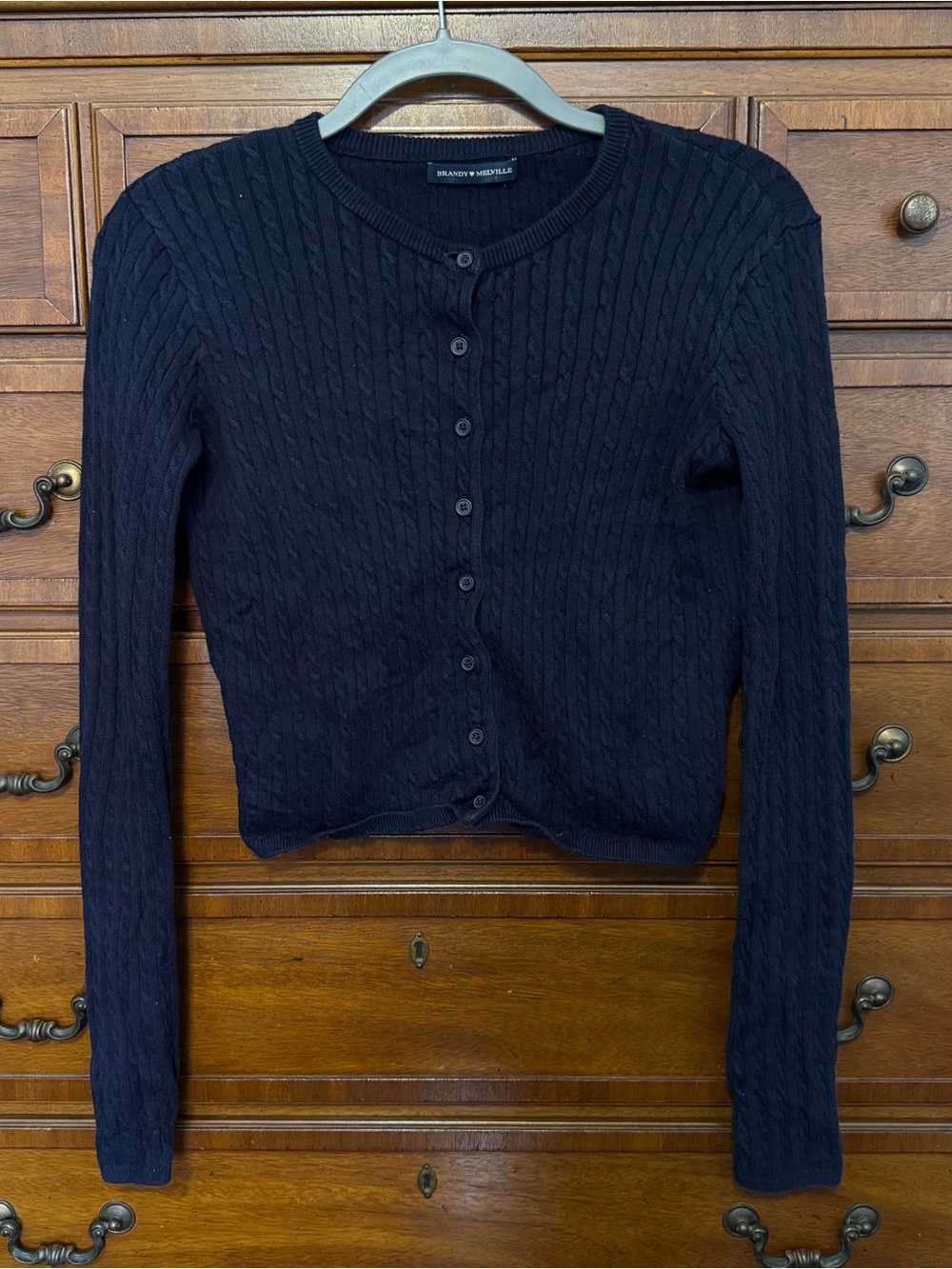 Brandy Melville Navy Cable Knit Cardigan One Size Preppy Old Money Y2K Coastal